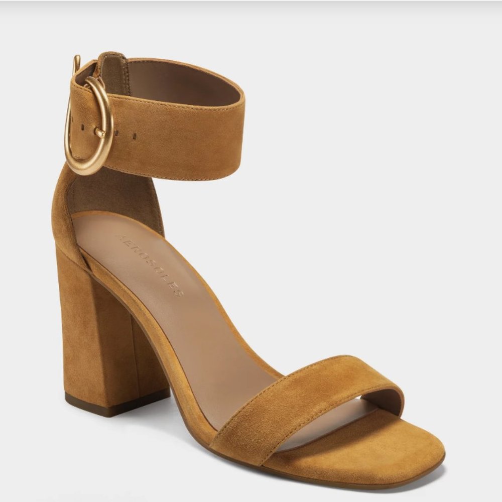 Aerosoles Tan/Mustard Suede Open Toe Heels